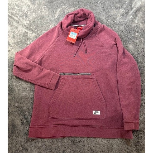 Nike Tops - Nike‎ Womens Funnel Neck Hoodie Burgundy Heather Pullover Sweatshirt Medium NWT